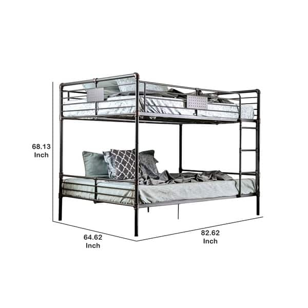 2 Tier Industrial Style Queen Size Bunk Bed with Attached Ladder, Black ...