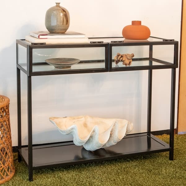 Elegant overstock console tables Claira Glass And Metal Console Table On Sale Overstock 30898698