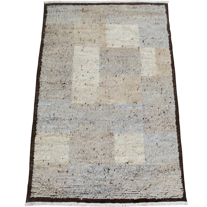 Checkered Modern Plush Shaggy Moroccan Area Rug Handmade Carpet - 5'11" x 7'9"