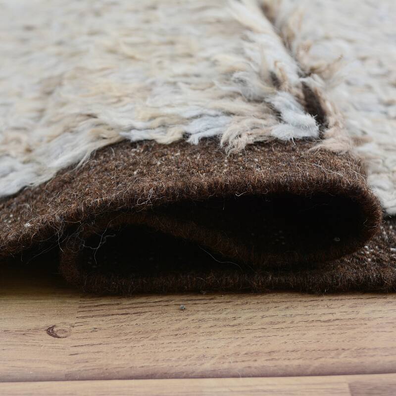 Checkered Modern Plush Shaggy Moroccan Area Rug Handmade Carpet - 5'11" x 7'9"