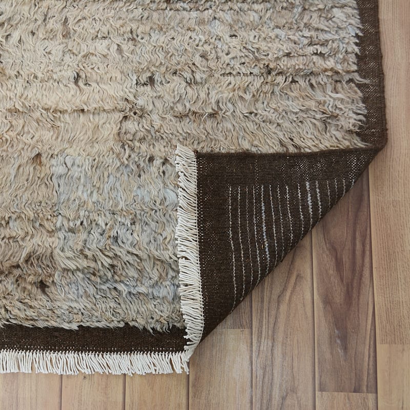 Checkered Modern Plush Shaggy Moroccan Area Rug Handmade Carpet - 5'11" x 7'9"