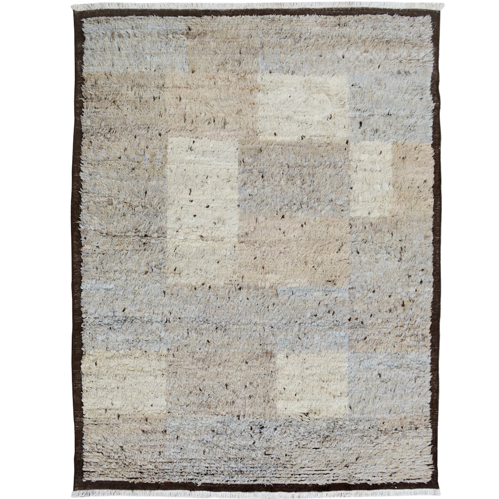 Checkered Modern Plush Shaggy Moroccan Area Rug Handmade Carpet - 5'11" x 7'9"