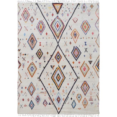 Tribal South-Western Ivory Moroccan Home Decor Area Rug Handmade - 5'11" x 9'3"