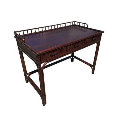 D-Art Rattan Writing Desk with 3 Drawers - Dark Brown