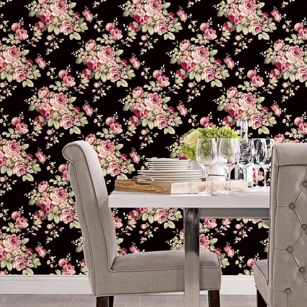 Grand Floral Wallpaper in Black, Ebony, Plum & Pinks - On Sale - Overstock - 30900125 Grand Floral Wallpaper in Black, Ebony, Plum & Pinks - On Sale - Overstock - 30900125