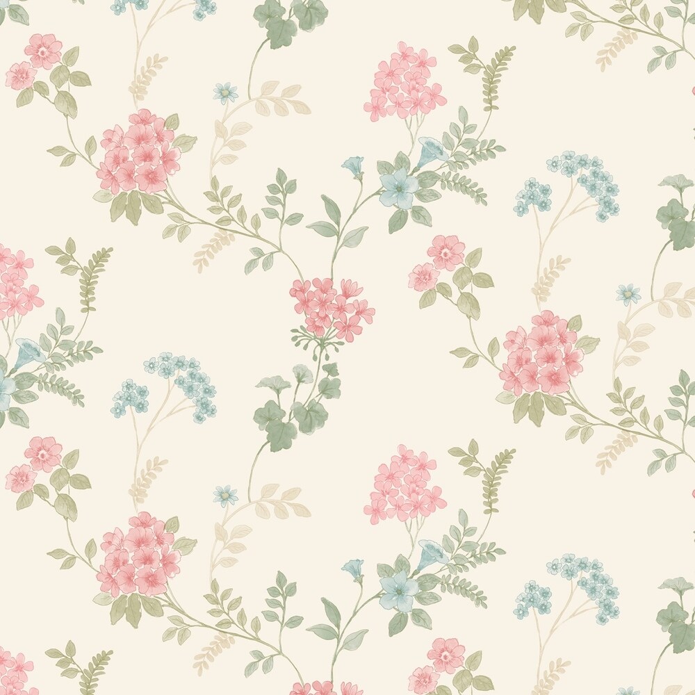 Patton Wallcoverings Fern Floral Wallpaper in Pinks, Greens and Blues