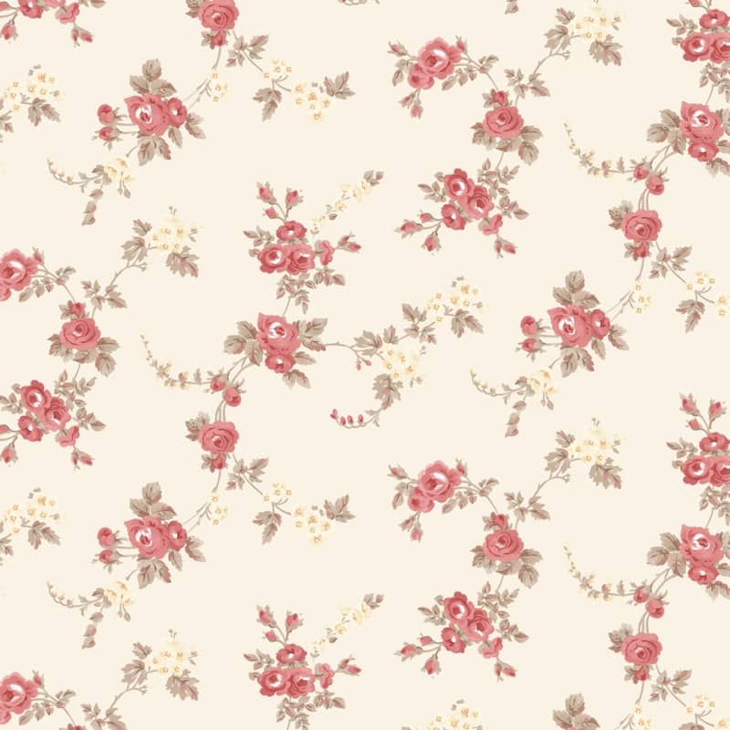 Chic Rose Wallpaper in Red, Cream & Brown