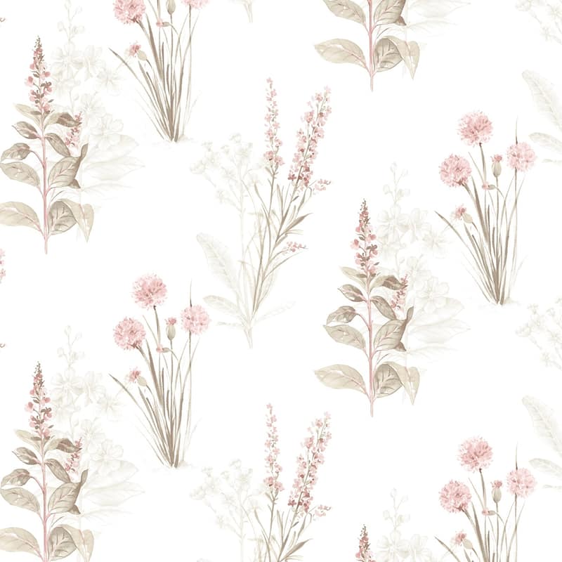 Flora Wallpaper in Pink, Khaki & Grey