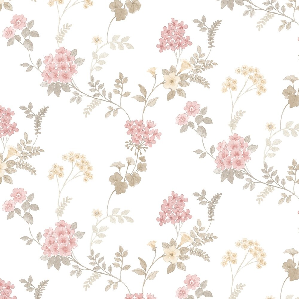 Patton Wallcoverings Fern Floral Wallpaper in Pink, Khaki, Grey and Blush