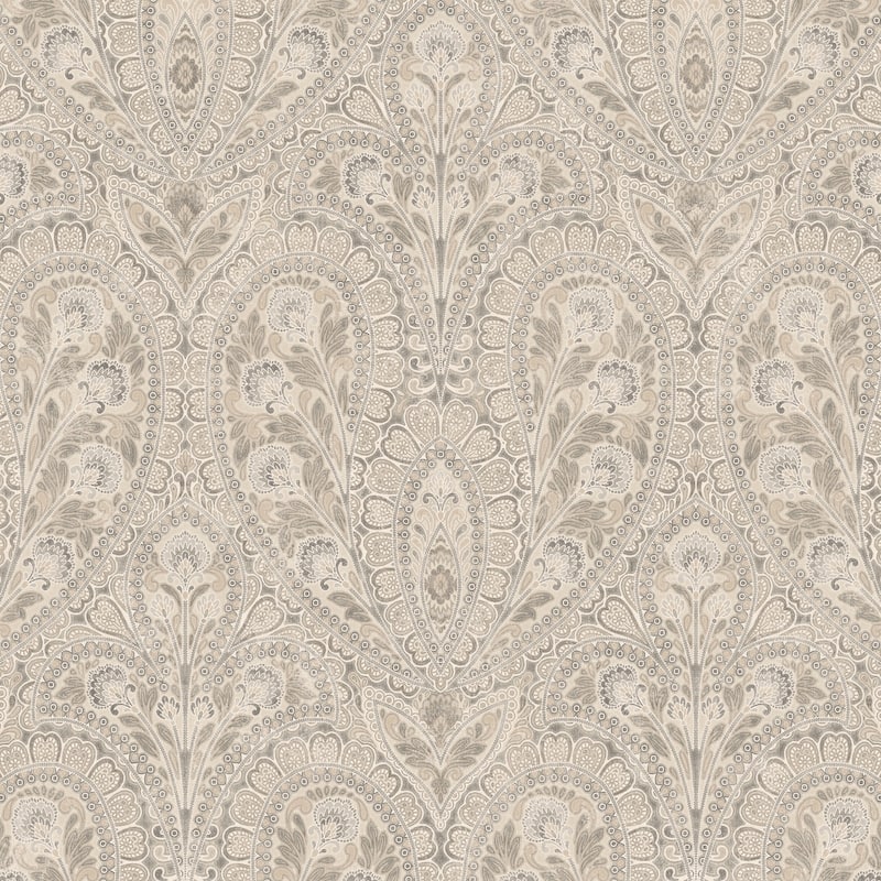 Ornamental Wallpaper Beige, Coffee & Greys