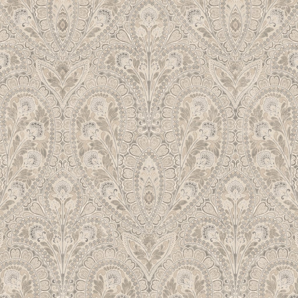 Ornamental Wallpaper Beige, Coffee & Greys