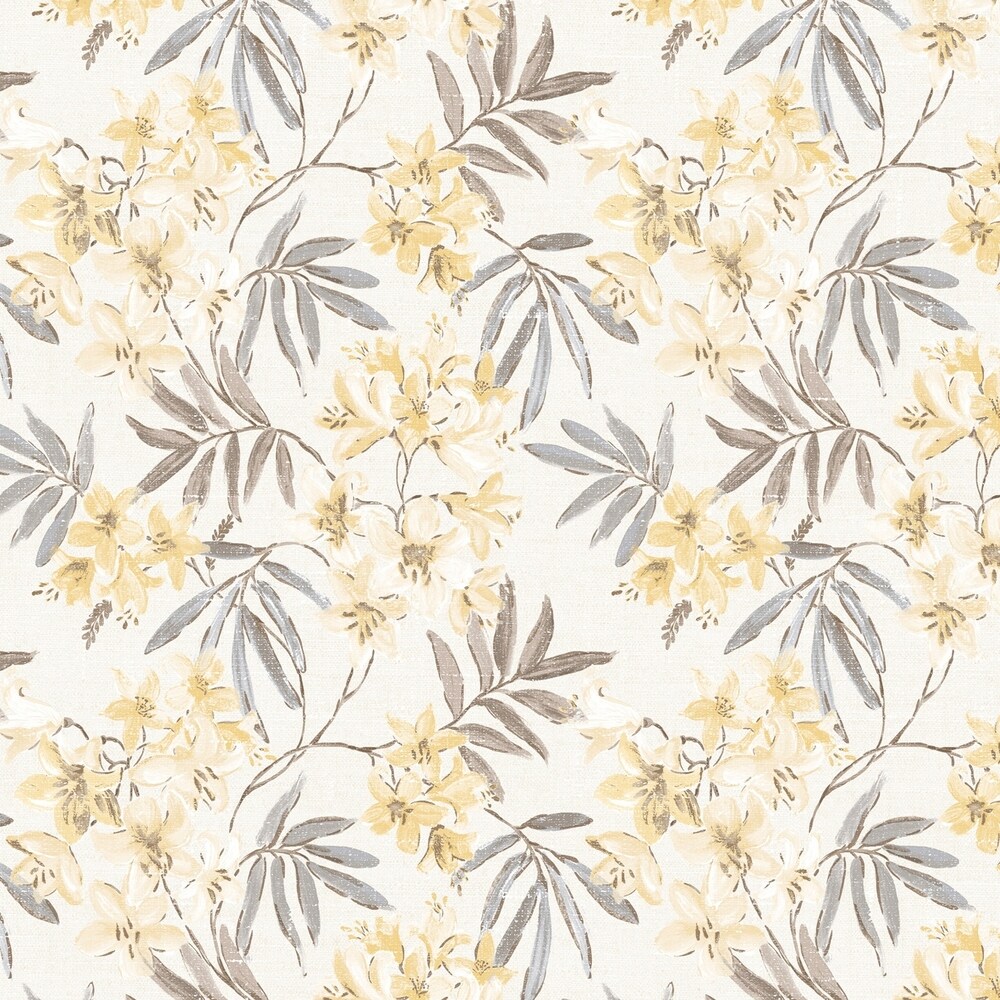 Patton Wallcoverings Linen Floral Wallpaper in Cream, Yellow and Greys