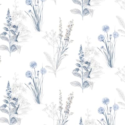 Flora Wallpaper in Blues & Greys