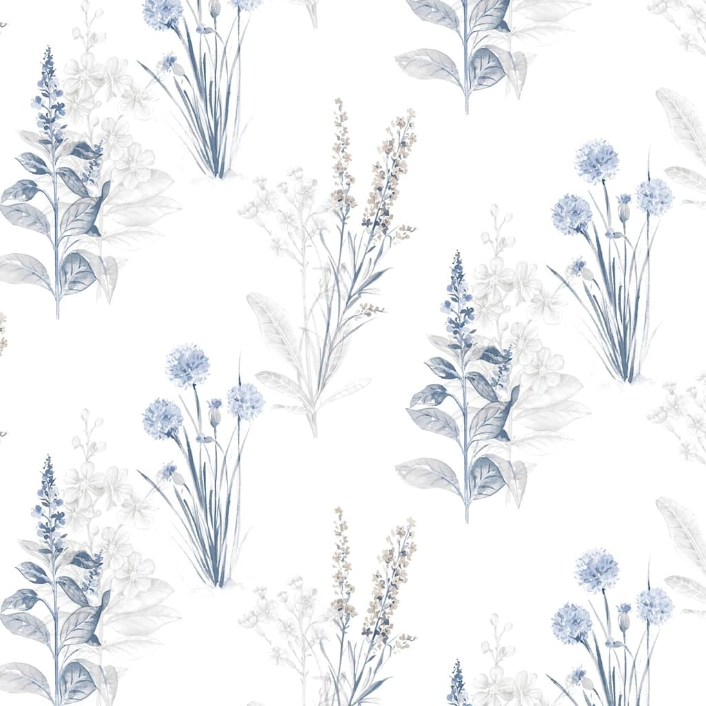 Flora Wallpaper in Blues & Greys