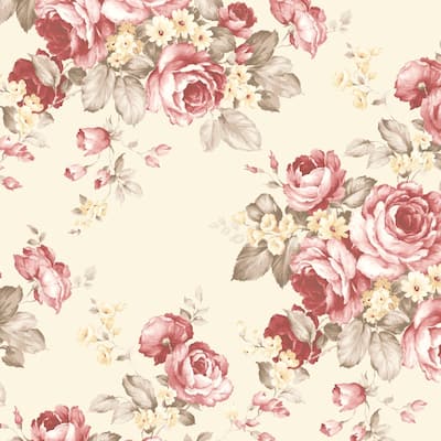 Grand Floral Wallpaper in Red, Cream & Brown