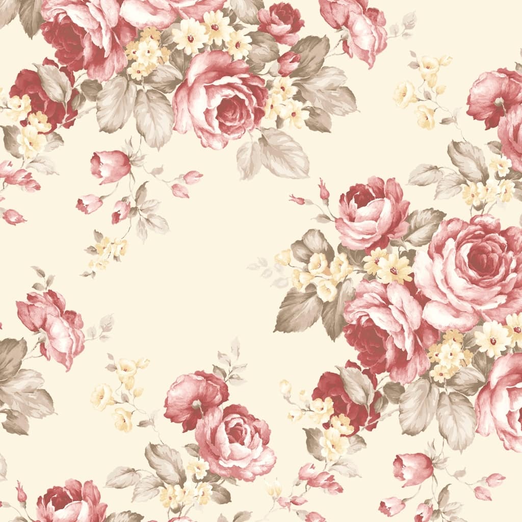Grand Floral Wallpaper in Red, Cream & Brown