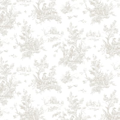 Toile Wallpaper in Taupe & Wool Brown