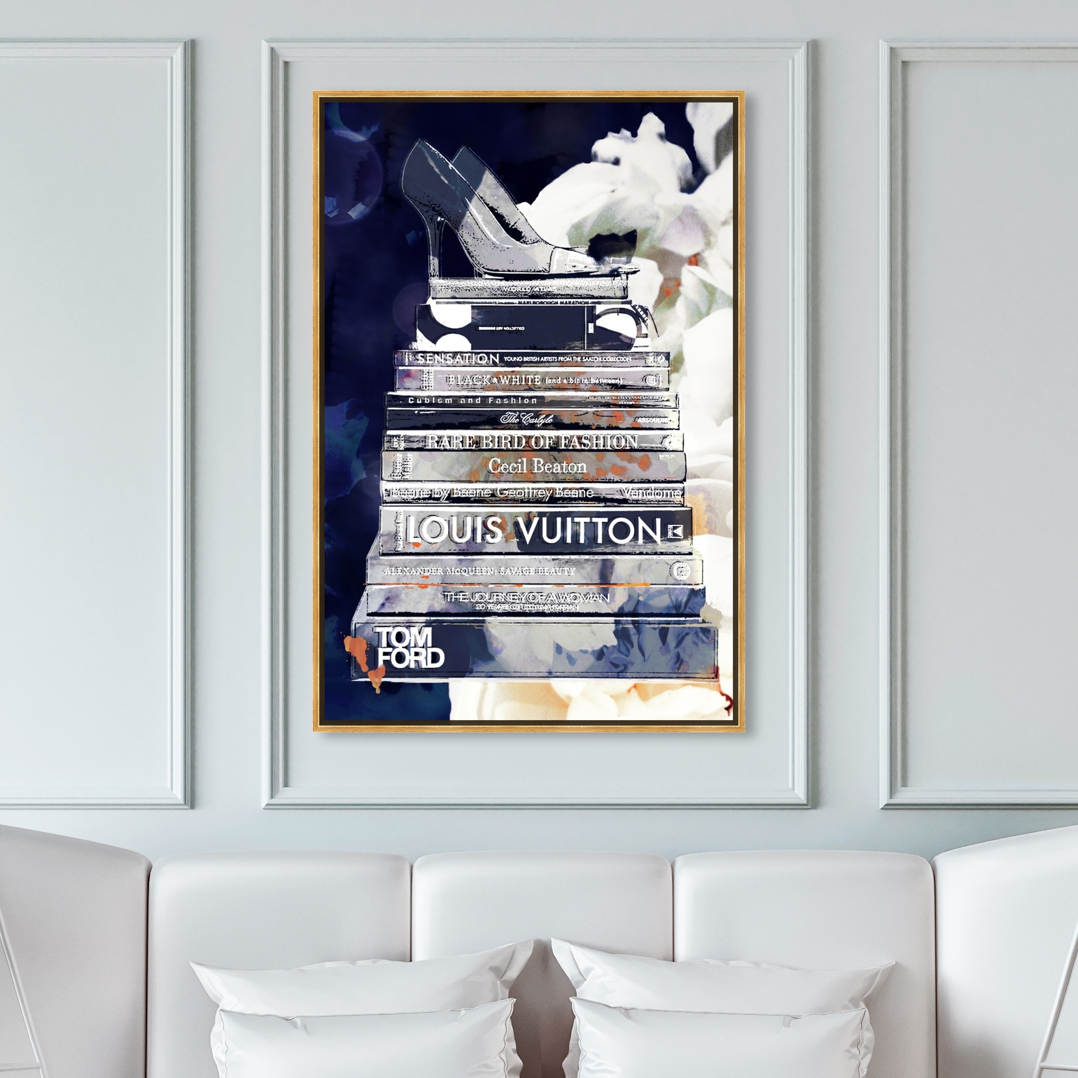 Oliver Gal 'What's On Your Mind Navy' Fashion and Glam Wall Art Framed  Canvas Print Shoes - Blue, Gold - Bed Bath & Beyond - 31794520