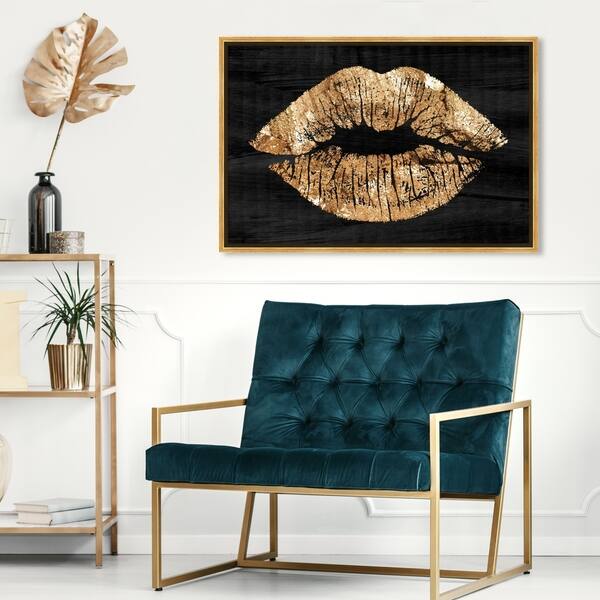 Oliver Gal Fashion And Glam Wall Art Framed Canvas Prints Solid Kiss Night Lips Gold Black Overstock