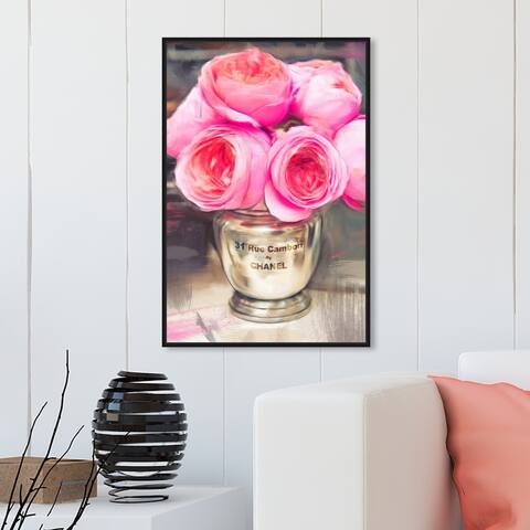 Oliver Gal Floral and Botanical Wall Art Framed Canvas Prints 'Rue Cambon' Florals - Pink, Gold