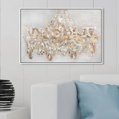 Oliver Gal Fashion and Glam Wall Art Framed Canvas Prints 'Candelabro' Chandeliers - Gold, White