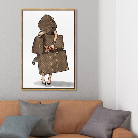 Oliver Gal Fashion and Glam Wall Art Framed Canvas Prints 'Bags, Bags, Bags- Orange' Travel Essentials - Brown, White