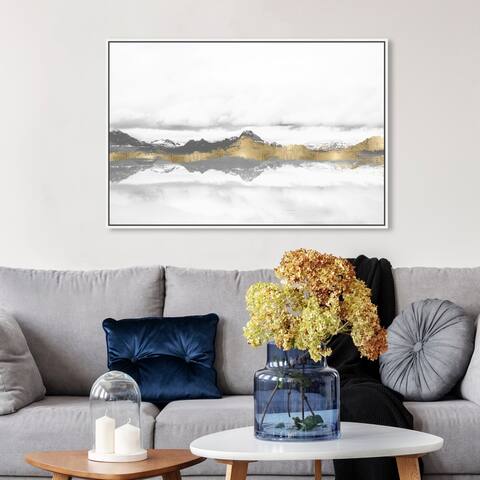 Oliver Gal Abstract Wall Art Framed Canvas Prints 'Stood Still and Wondered Gold' Mountains - Gray, Gold
