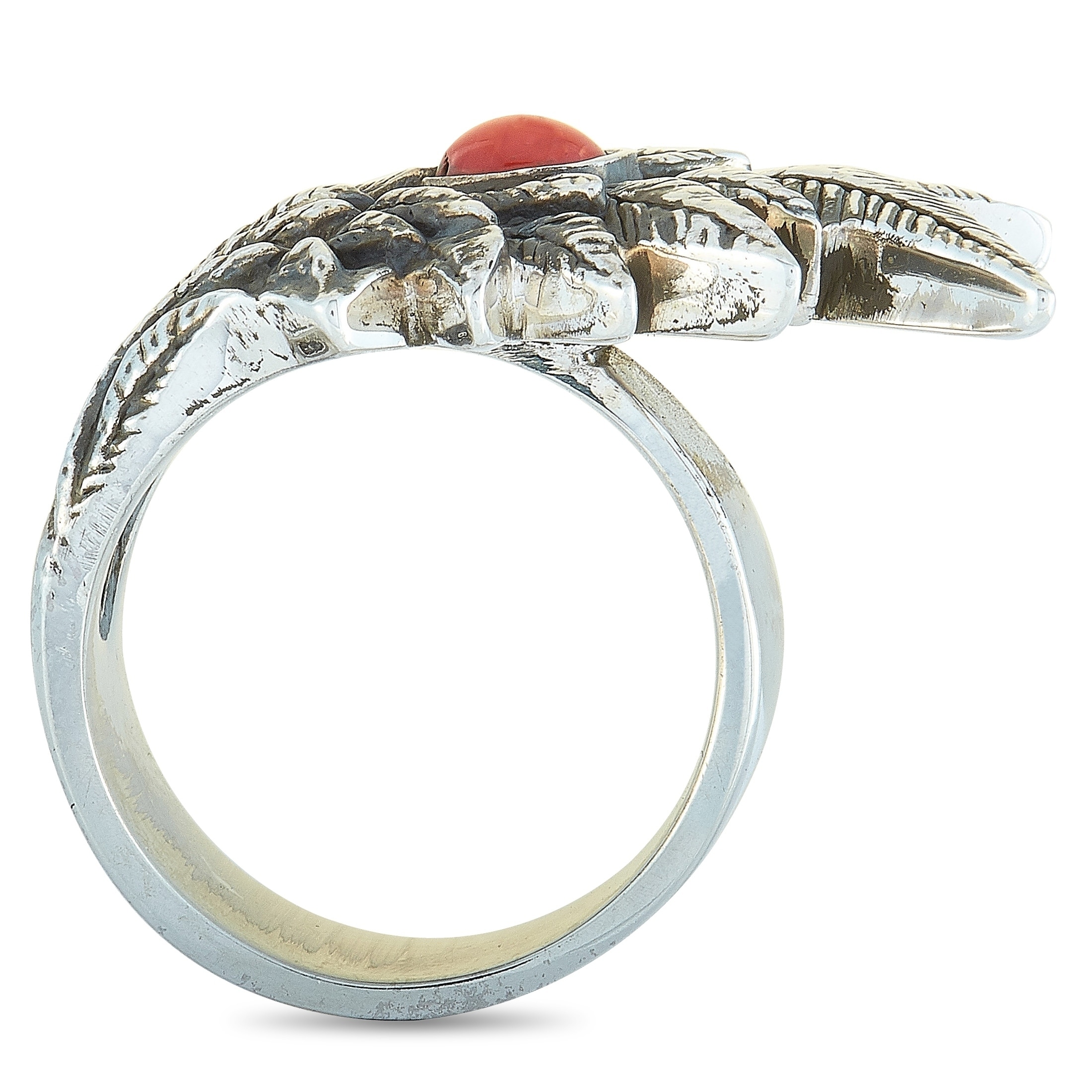 Details about   King Baby Raven Wing Sterling Silver and Coral Cabochon Ring