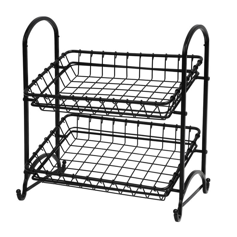2-Tier Metal Hand Crafted Basket With Durable Finish and Removable Baskets - N/A - N/A