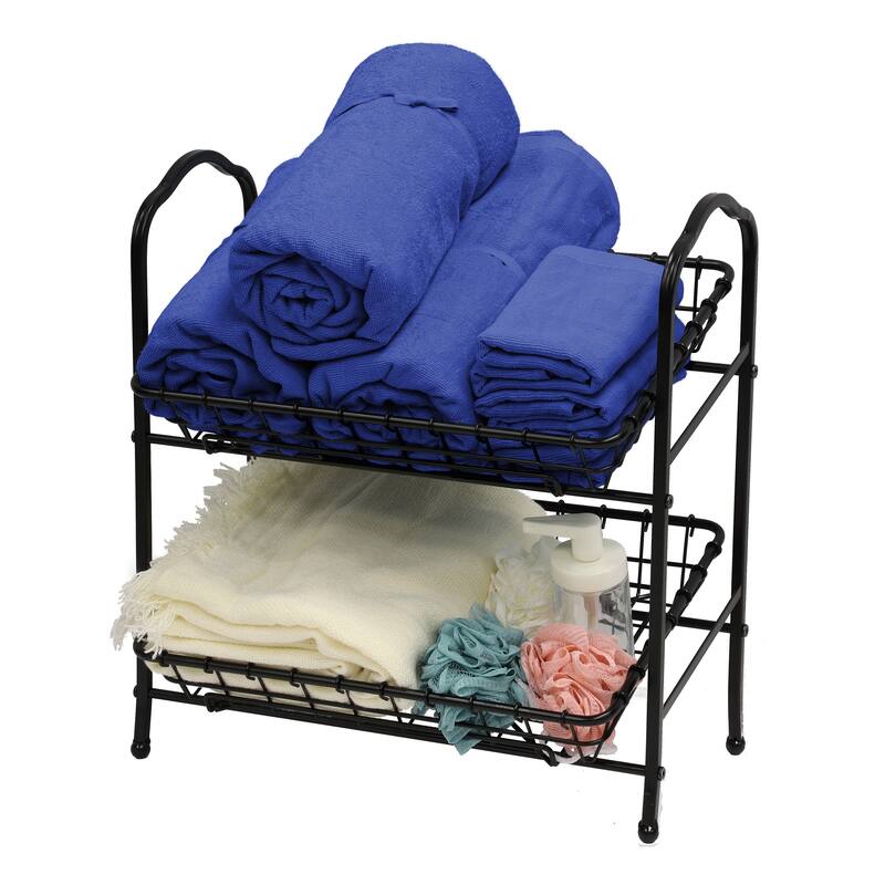 2-Tier Metal Hand Crafted Basket With Durable Finish and Removable Baskets - N/A - N/A