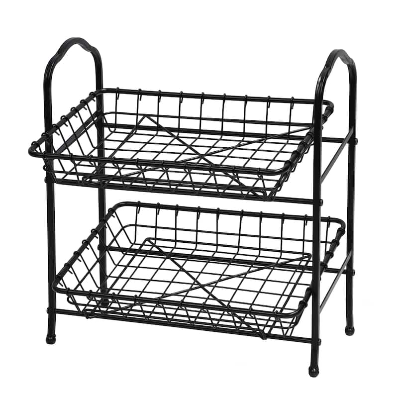 2-Tier Metal Hand Crafted Basket With Durable Finish and Removable Baskets - N/A - N/A