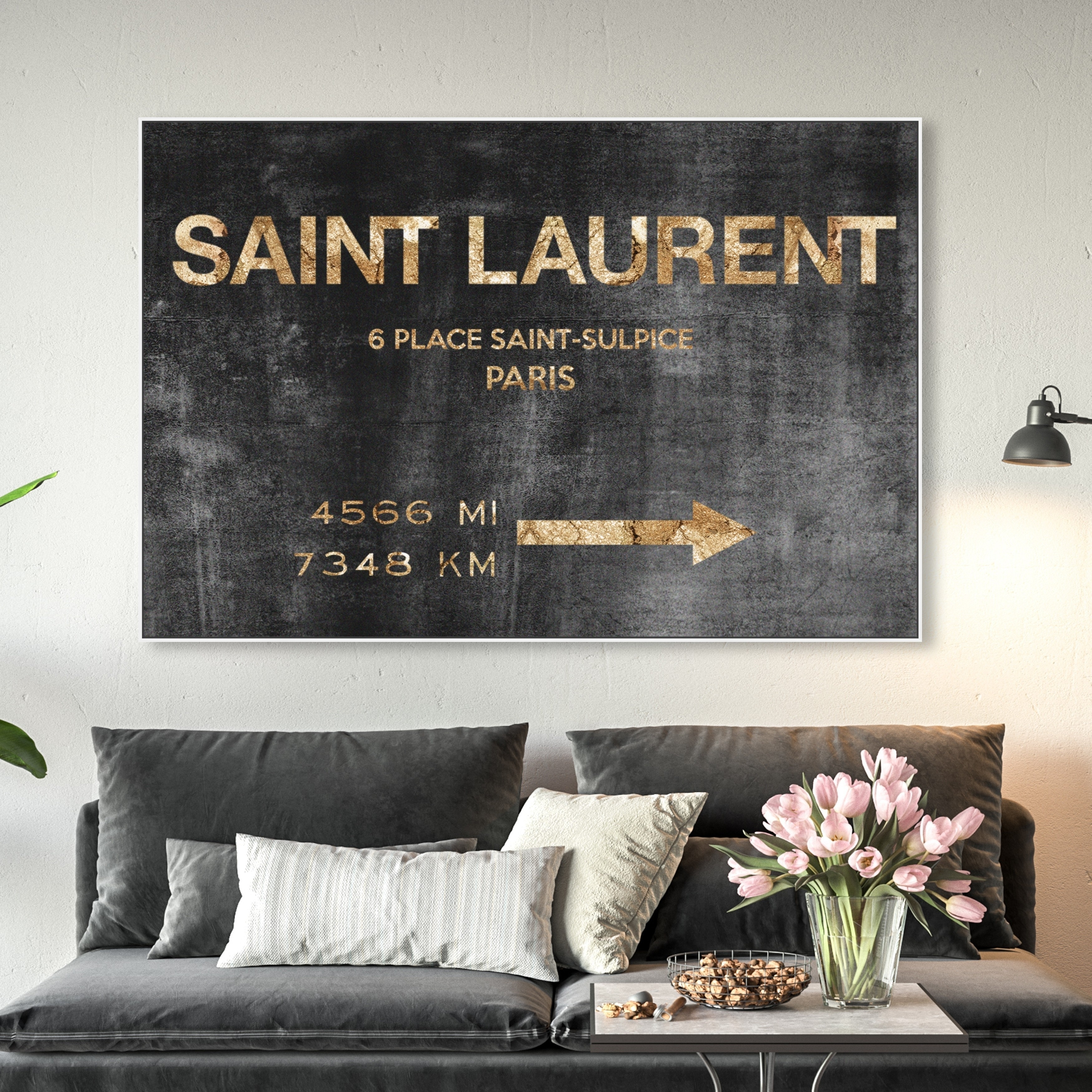  The Oliver Gal Artist Co. Fashion and Glam Contemporary Gold  Frame Canvas Wall Art Parisian Road Sign Living Room Bedroom and Bathroom  Home Decor 45 in x 30 in White and