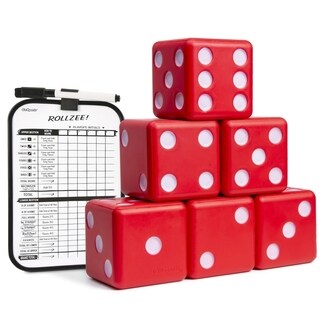 GoSports Giant 3.5" Red Foam Playing Dice Set with Bonus Scoreboard (Includes 6 Dice, Dry-Erase Scoreboard and Carrying Case)