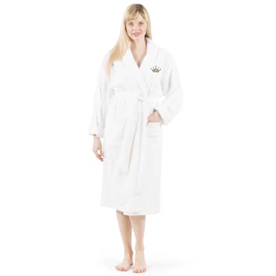 Authentic Hotel and Spa 100% Turkish Cotton Terry Bath Robe Embroidered with Cheetah Crown Design
