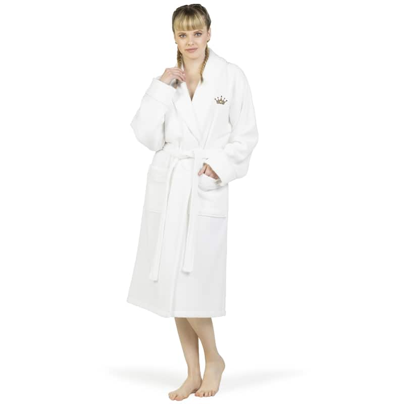 Authentic Hotel and Spa 100% Turkish Cotton Waffle Terry Bathrobe with Satin Piped Trim and Embroidered Cheetah Crown Design