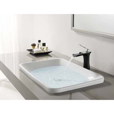 Executive Single-Handle Bathroom Faucet with Push Up Drain in Matte Black/Polished Chrome