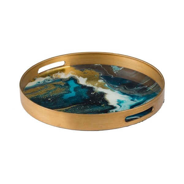 Shop A&B Home Gold and Blue Marble Effect Round Mirror