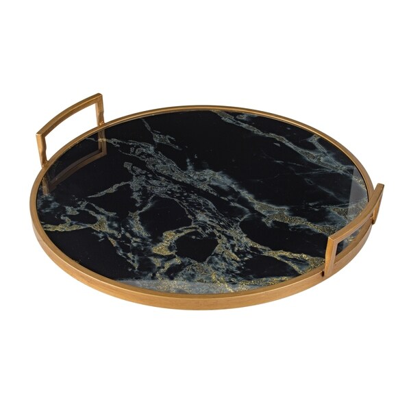 A&B Home Faux Marble Mirror Tray with Gold Side Handles