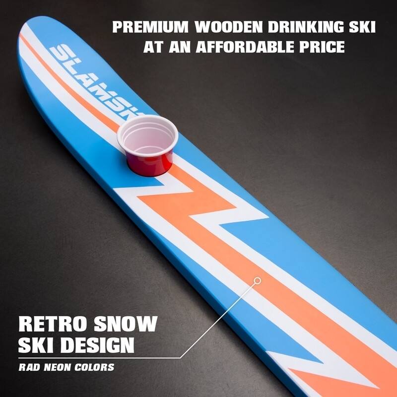 GoPong Slamski | Neon 4 Person Drinking Ski with 50 Plastic Shot Glasses