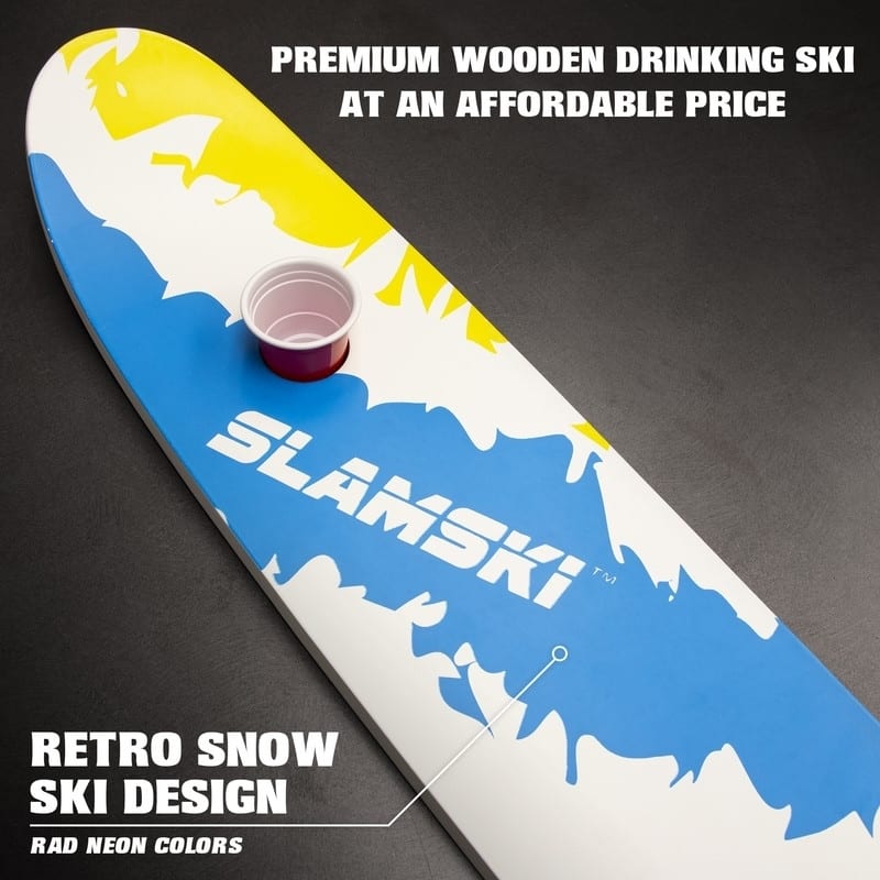 GoPong Slamski | Retro 4 Person Drinking Ski with 50 Plastic Shot Glasses