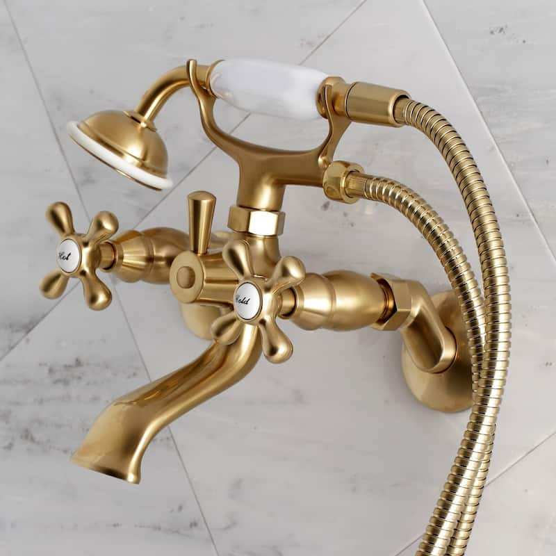 Kingston Brass Adjustable Center Wall Mount Faucet/Hand Shower for Clawfoot Tub - Brushed Brass