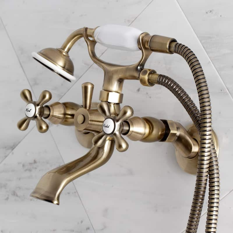 Kingston Brass Adjustable Center Wall Mount Faucet/Hand Shower for Clawfoot Tub - Antique Brass