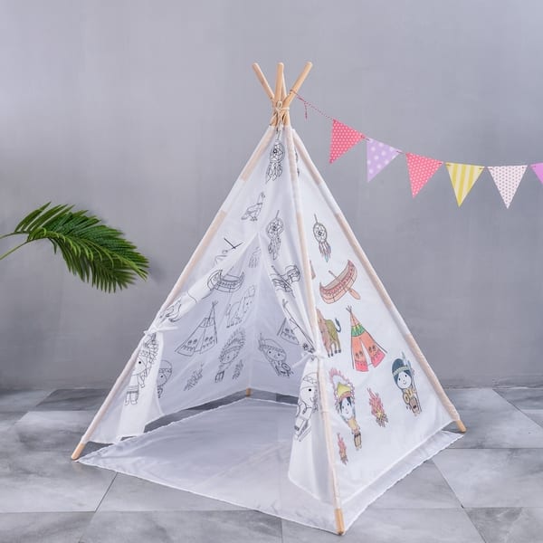 slide 2 of 5, Actual Paintable Teepee Play Tent For Kids - 1pc