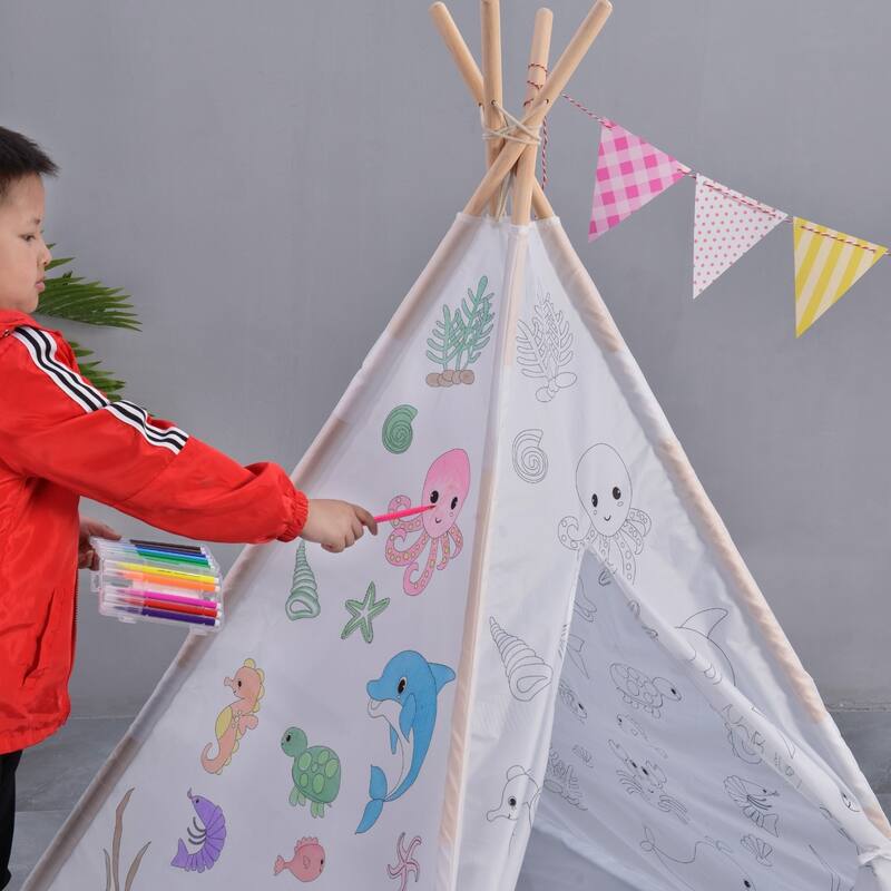 Actual Paintable Teepee Play Tent For Kids - 1pc