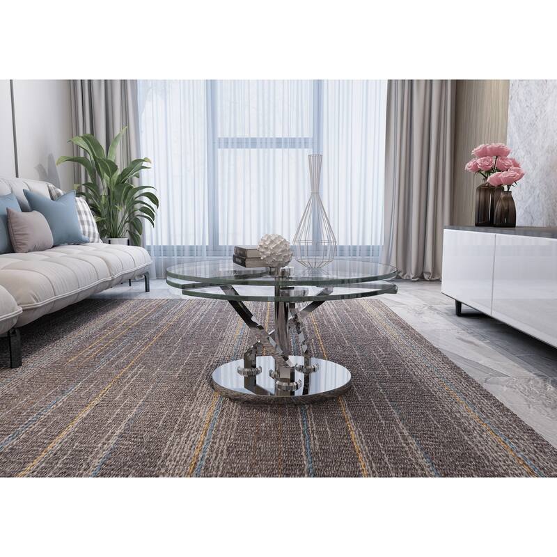 Somette Cocktail Table with 32" Round Glass Top - Cocktail Table
