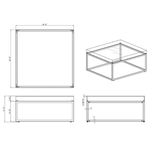 Somette Estelle 39" Square Cocktail Table with Acrylic Top and Steel Frame