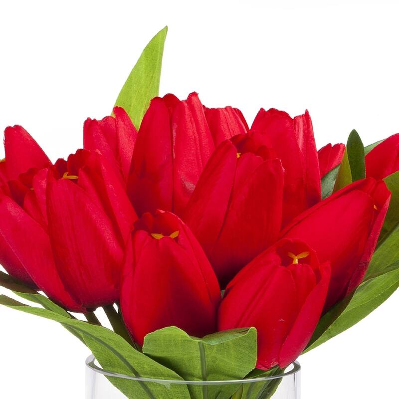 Enova Home Artificial 18 Heads Fake Tulips Silk Flowers in Glass Vase with Faux Water for Home Wedding Decoration - N/A