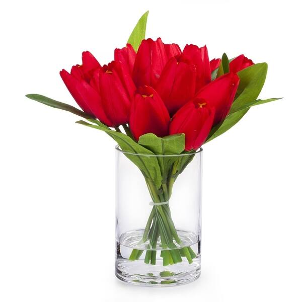 Enova Home 18 Heads Silk Tulip Flower In Glass Vase With Faux Water For Home Office Decoration Overstock 30915109