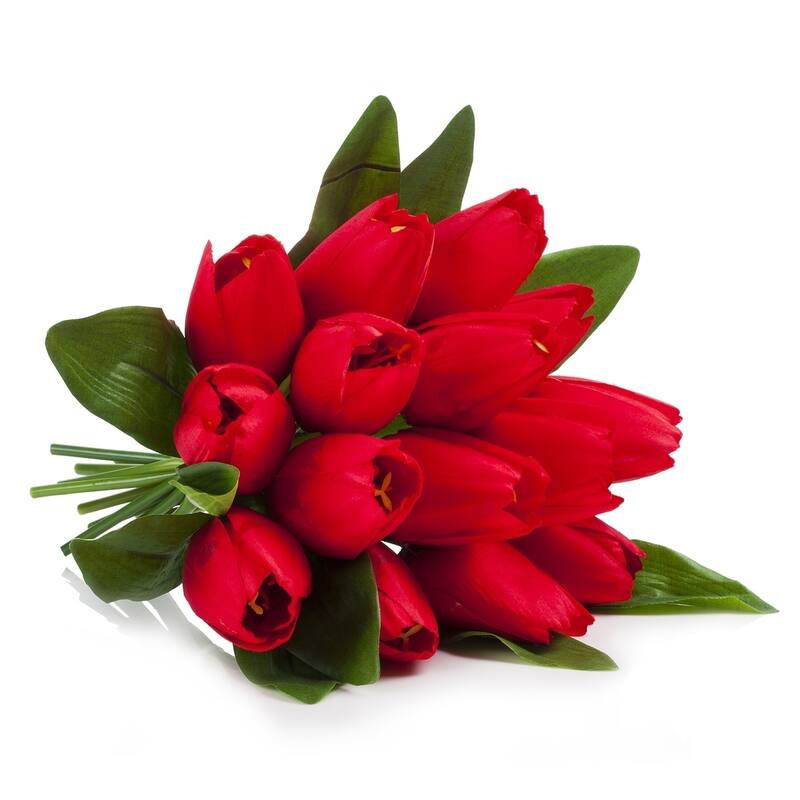 Enova Home Artificial 18 Heads Fake Tulips Silk Flowers in Glass Vase with Faux Water for Home Wedding Decoration - N/A