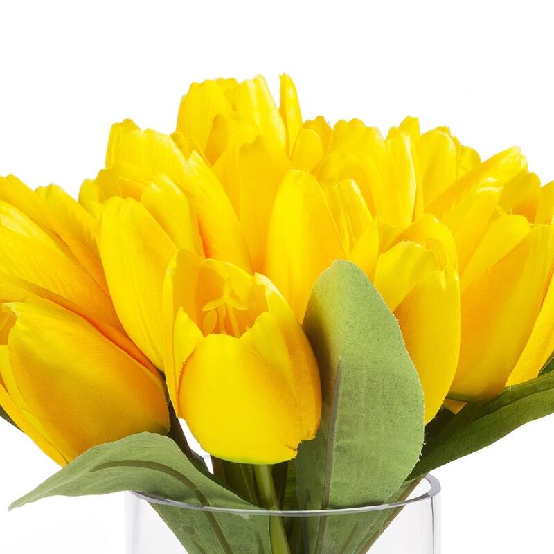 Enova Home Artificial 18 Heads Fake Tulips Silk Flowers in Glass Vase with Faux Water for Home Wedding Decoration - N/A